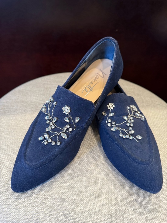 Nanette Lepore Shoes - Nanette Lepore Embellished Navy Suede Pointed Toe Loafers size 6M